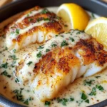 Baked Cod With Creamy Garlic Sauce & Lemon