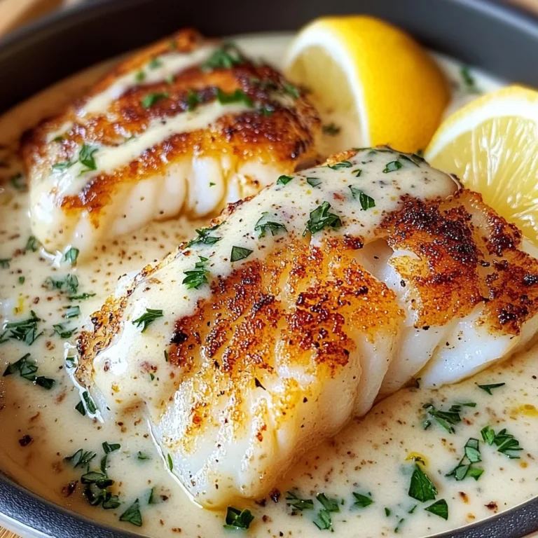 Baked Cod With Creamy Garlic Sauce & Lemon