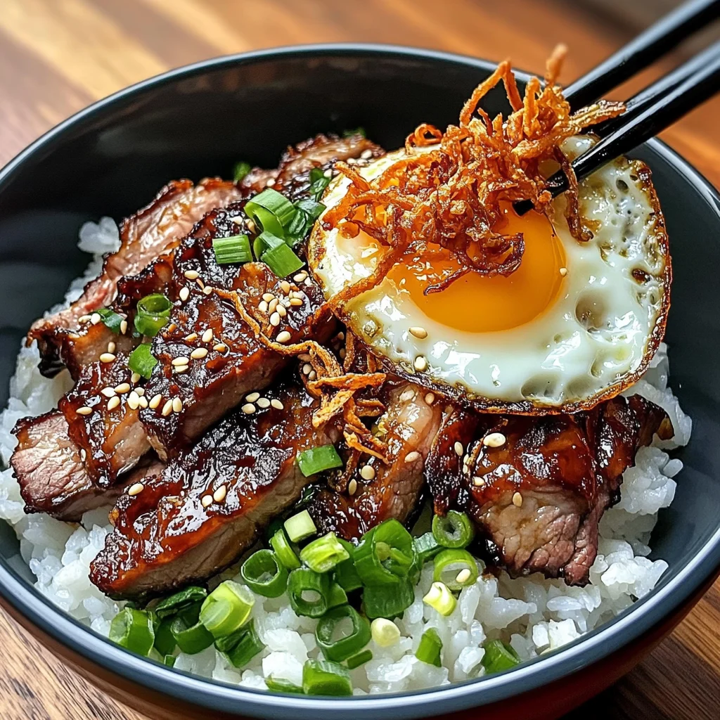 Char Siu Beef Bowl With Crispy Fried Shallots & Sunny-side