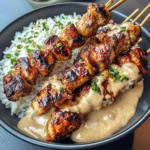 Grilled Chicken Skewers With Coconut Rice & Peanut Sauce