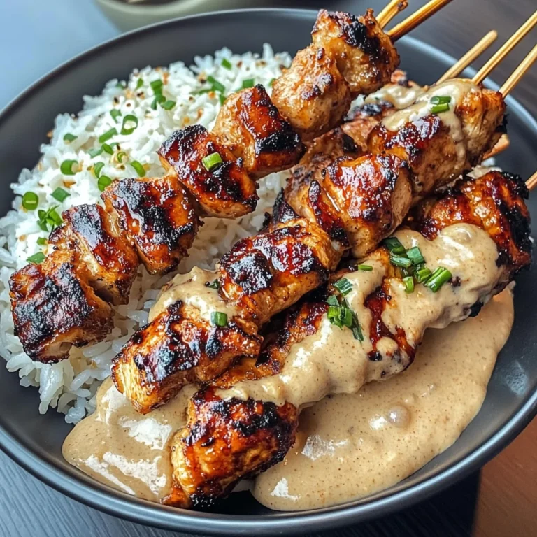 Grilled Chicken Skewers With Coconut Rice & Peanut Sauce