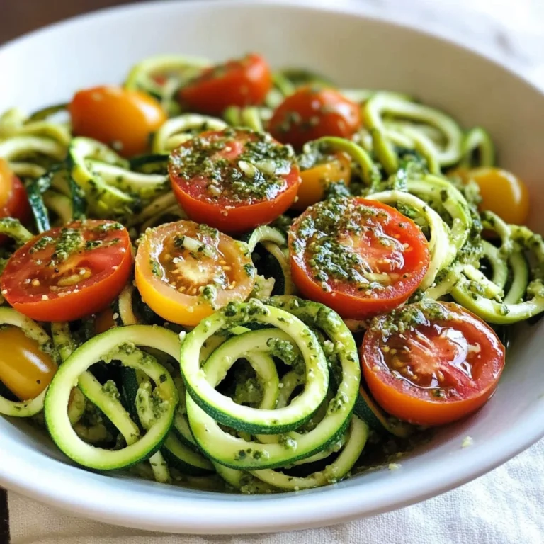 Raw Spiralized Zucchini Noodles with Tomatoes and Pesto