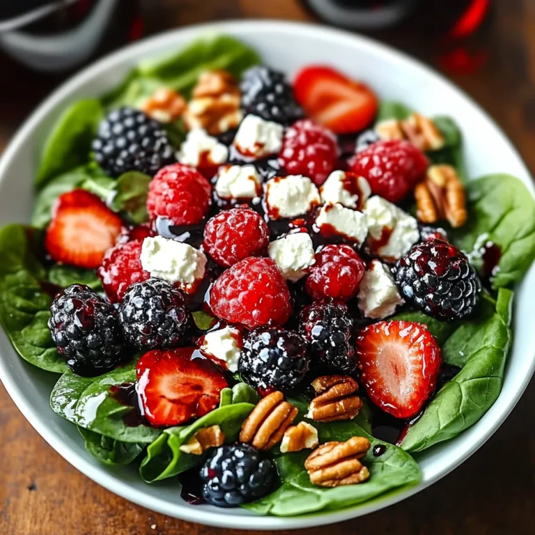 Berry Spinach Salad with Pecans, Feta, and Balsamic Glaze
