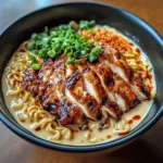 Fiery Chicken Ramen with Creamy Garlic Sauce