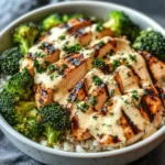 Grilled Chicken & Broccoli Bowls with Creamy Garlic Sauce