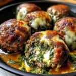 Spinach Garlic Meatballs Stuffed with Mozzarella