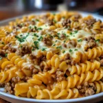 Cheesy Rotini with Garlic Butter Sauce and Ground Beef