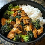 Chicken, Broccoli & Mushroom Stir-Fry with Steamed Rice