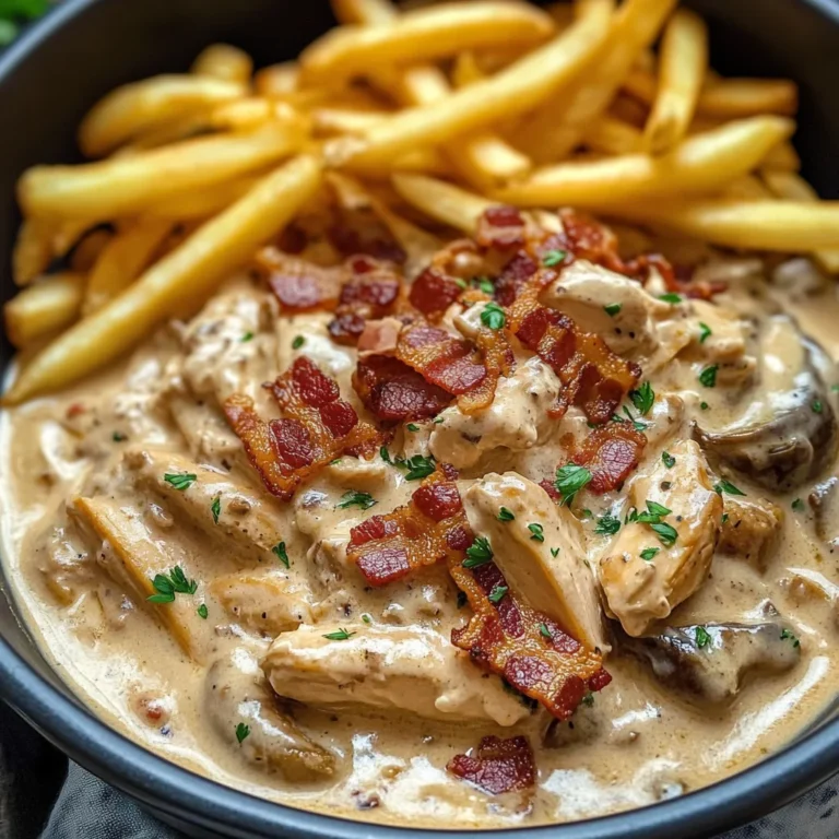 Creamy Chicken Bacon Stroganoff with Golden Fries
