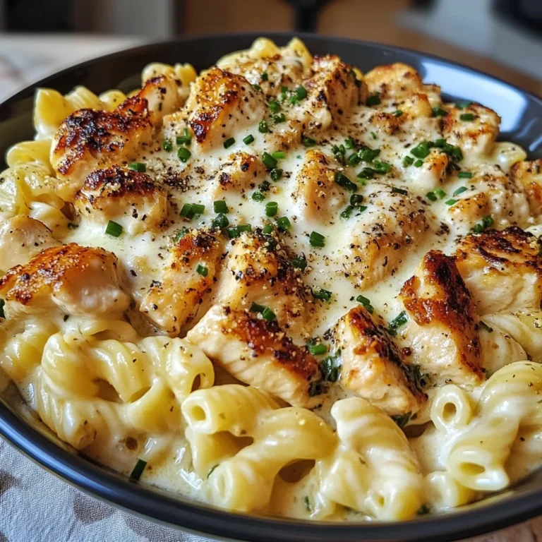 Creamy Mozzarella Alfredo with Garlic Chicken Twisted Pasta