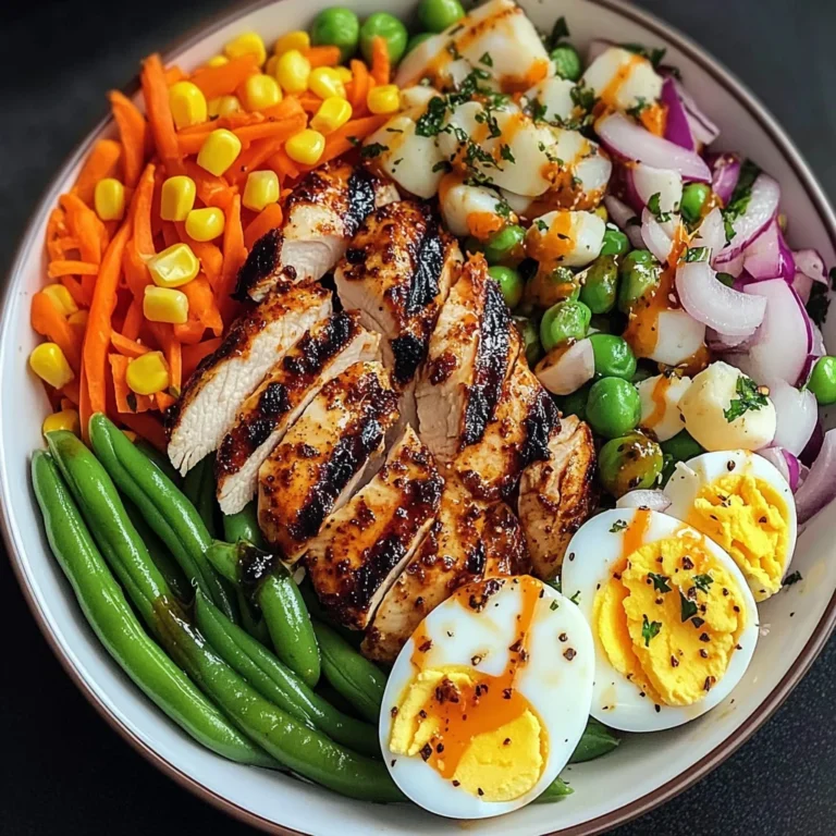Grilled Chicken Protein Bowl with Eggs, Veggies & Creamy Dressing