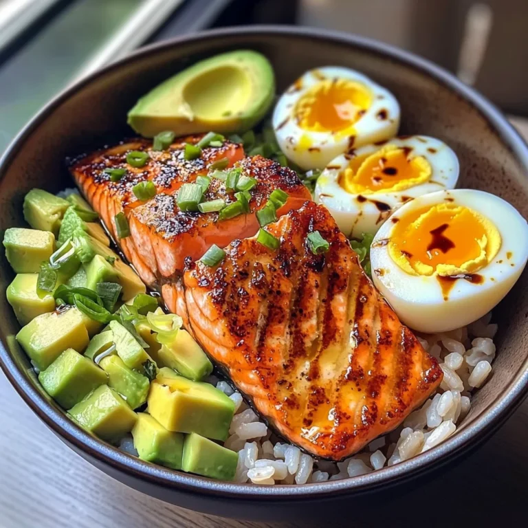 Salmon, Brown Rice & Soft-Boiled Egg Bowl with Avocado
