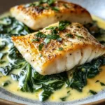 Lemon-Garlic Sea Bass with Creamed Spinach