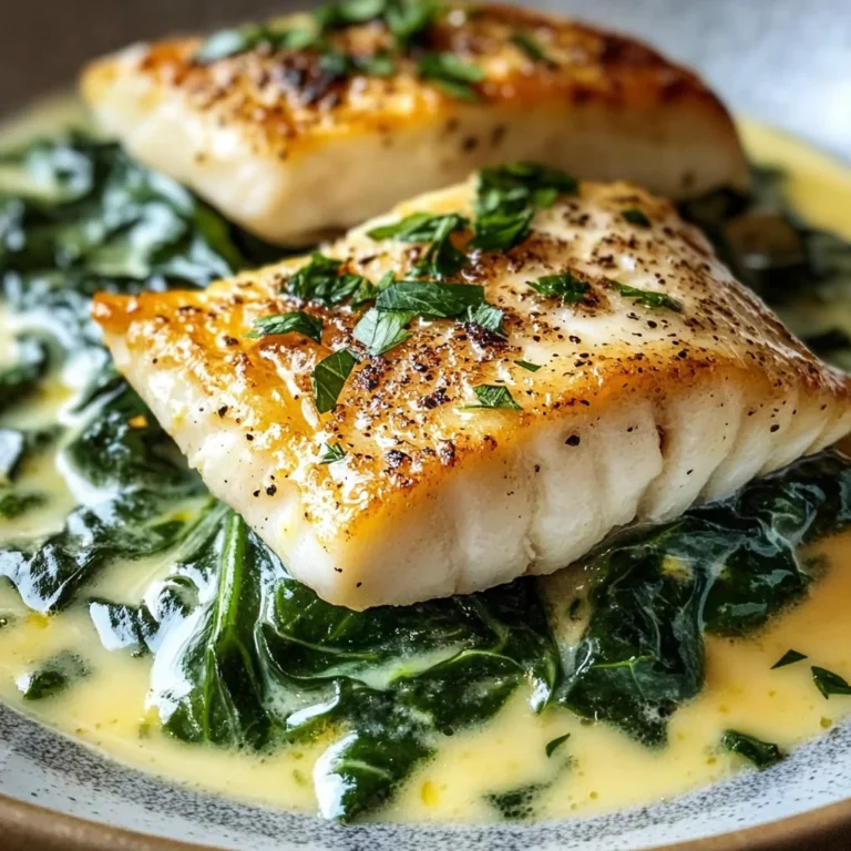 Lemon-Garlic Sea Bass with Creamed Spinach