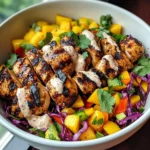 Jerk Chicken & Mango Slaw Bowls with Honey Lime Cream