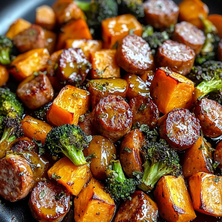 Sheet Pan Sausage and Sweet Potatoes with Honey Garlic Sauce