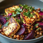Halloumi with Lemony Lentils, Chickpeas and Beets