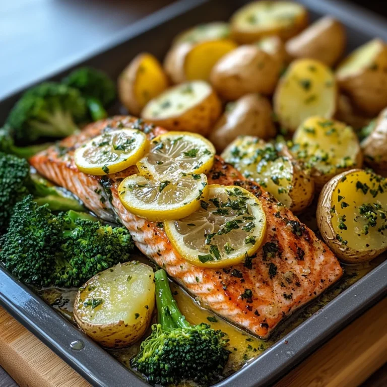 Lemon Butter Salmon with Crispy Potatoes and Roasted Broccoli